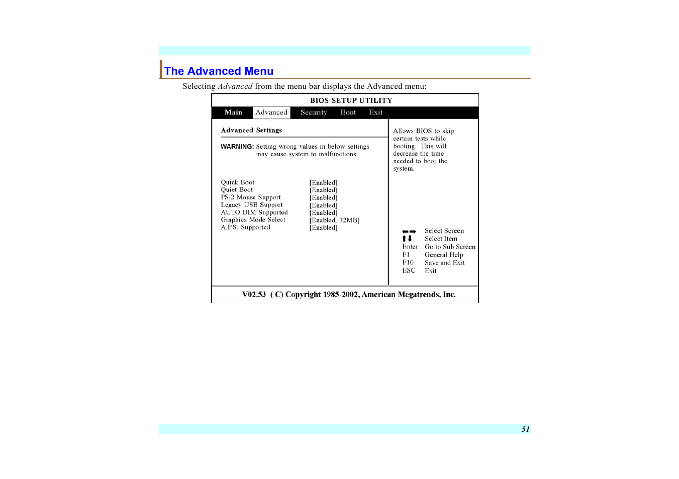 The advanced menu | Elitegroup G220 User Manual User Manual | Page 59 / 107