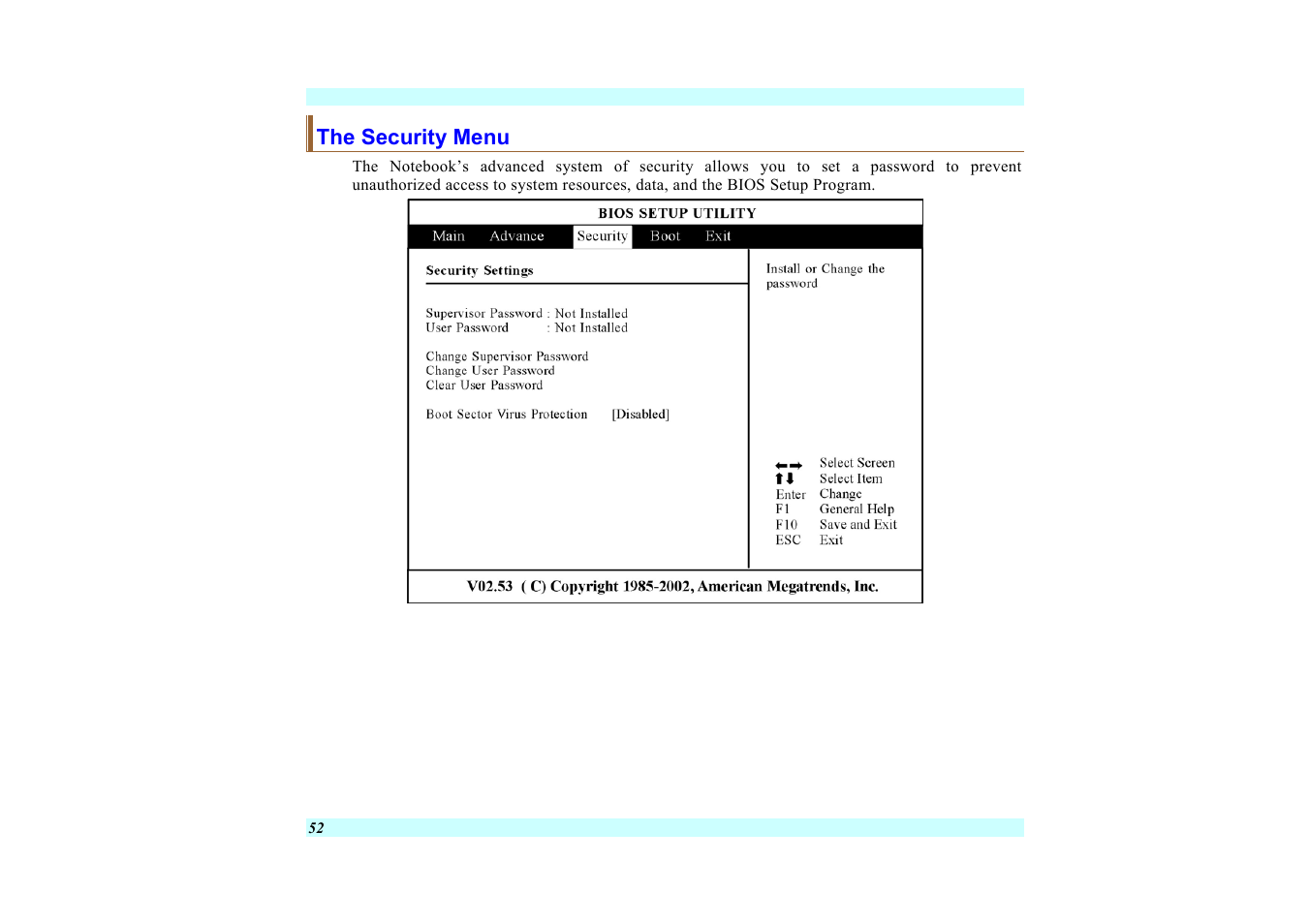 The security menu | Elitegroup G220 User Manual User Manual | Page 60 / 107