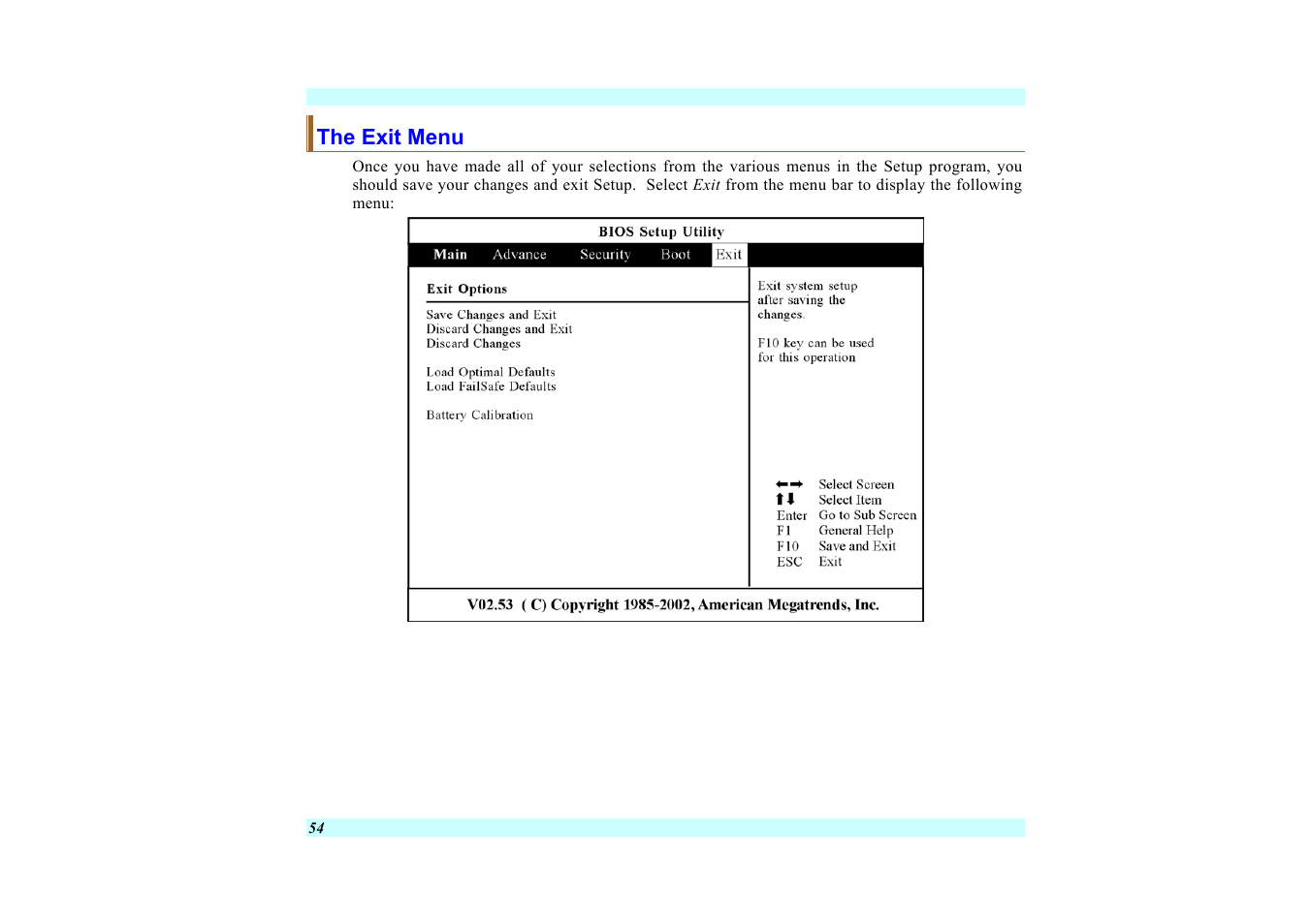 The exit menu | Elitegroup G220 User Manual User Manual | Page 62 / 107