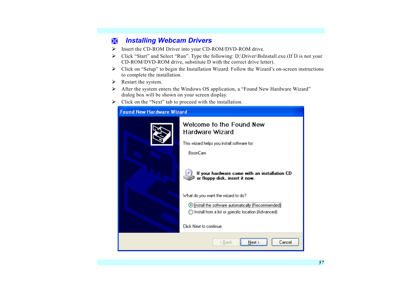 Installing webcam drivers | Elitegroup G220 User Manual User Manual | Page 65 / 107