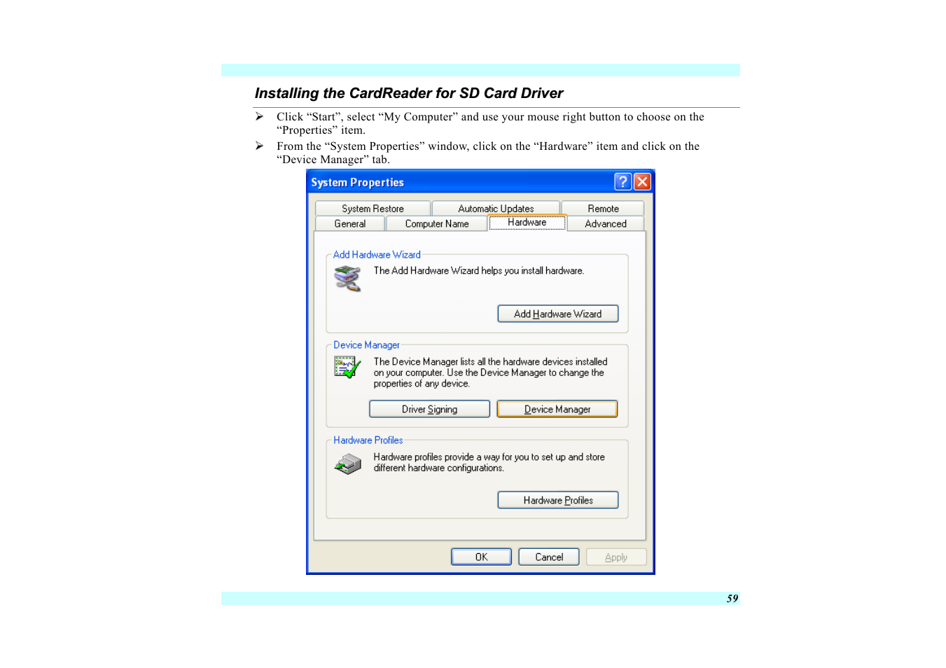 Installing the cardreader for sd card driver | Elitegroup G220 User Manual User Manual | Page 67 / 107