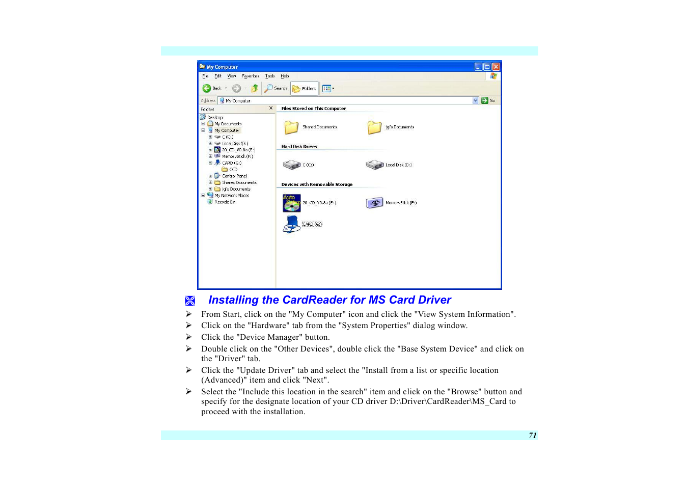 Installing the cardreader for ms card driver | Elitegroup G220 User Manual User Manual | Page 79 / 107