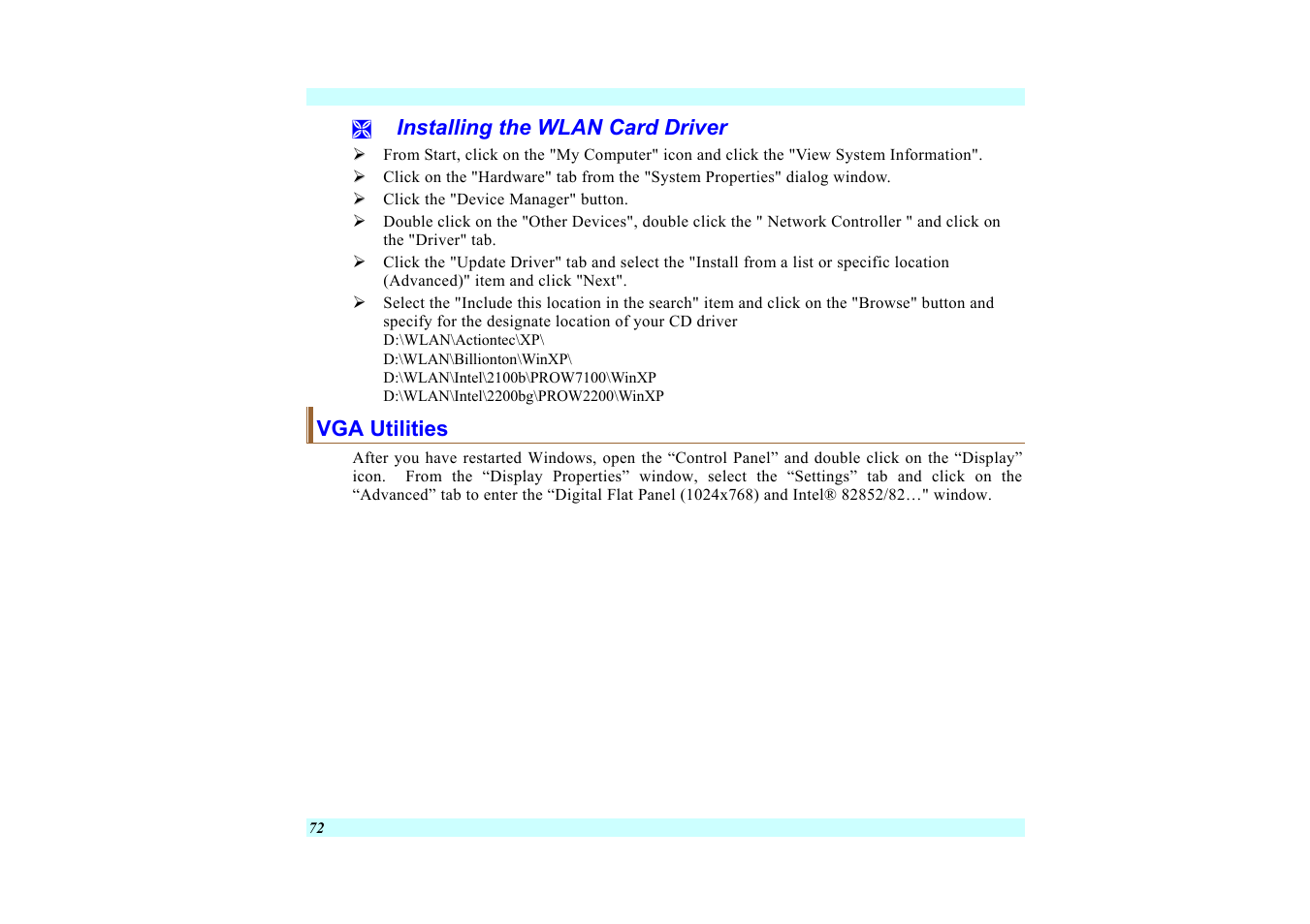 Installing the wlan card driver, Vga utilities | Elitegroup G220 User Manual User Manual | Page 80 / 107