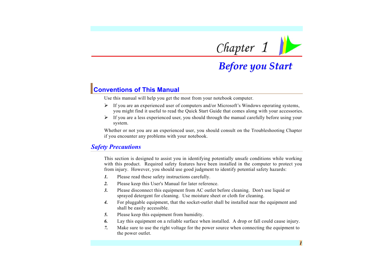 Conventions of this manual, Chapter 1: before you start | Elitegroup G220 User Manual User Manual | Page 9 / 107
