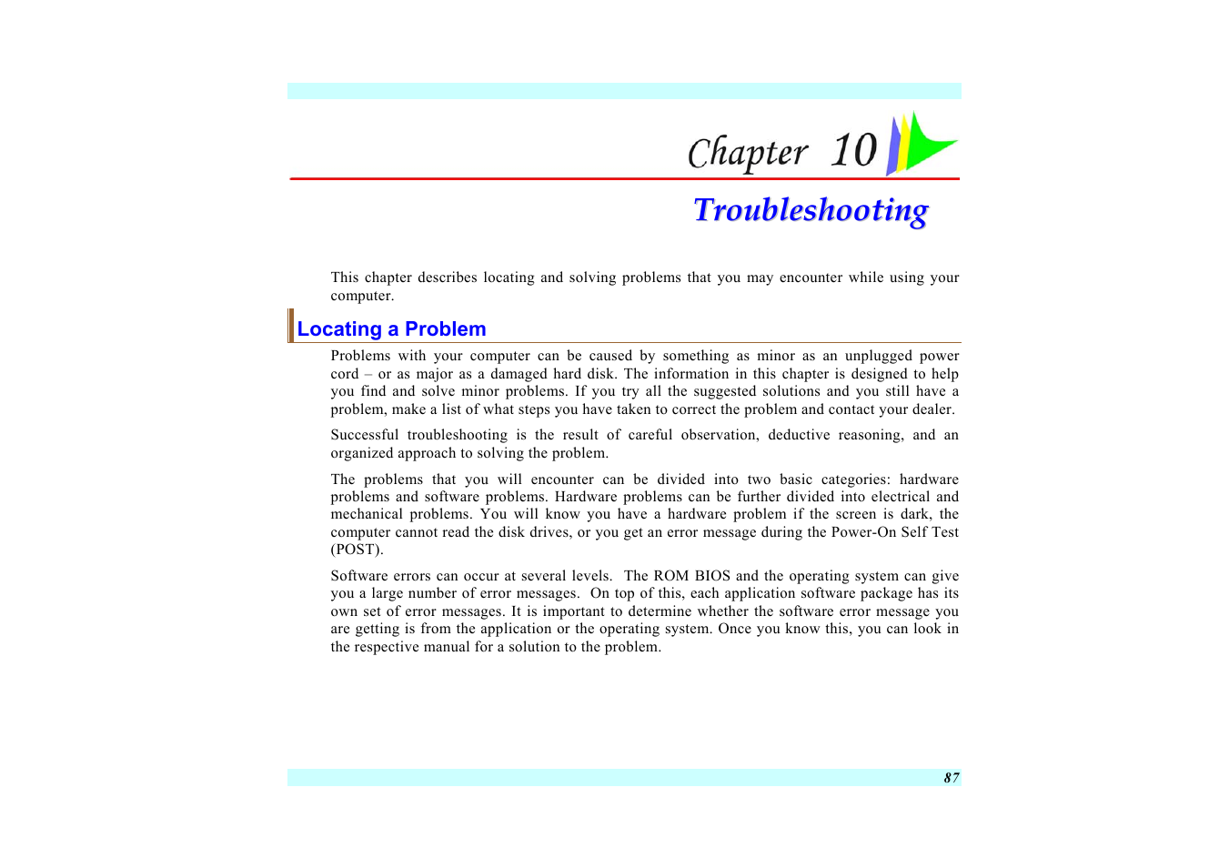 Locating a problem, Chapter 10: troubleshooting | Elitegroup G220 User Manual User Manual | Page 95 / 107