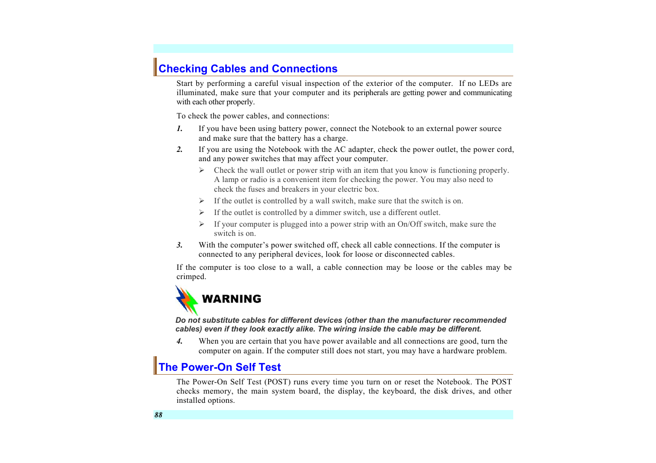 Checking cables and connections, The power-on self test | Elitegroup G220 User Manual User Manual | Page 96 / 107