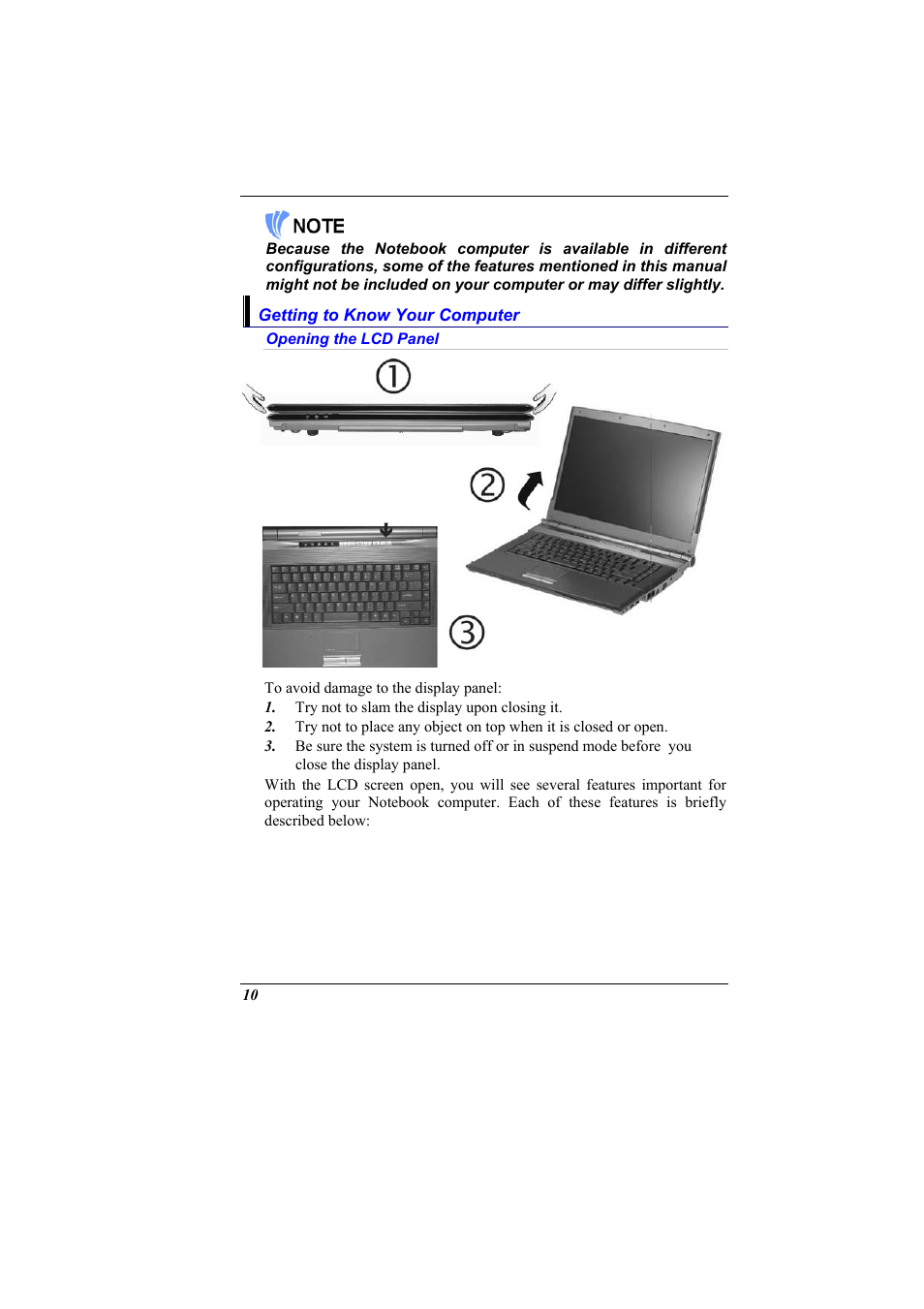 Getting to know your computer, Opening the lcd panel | Elitegroup 600 User Manual | Page 18 / 89