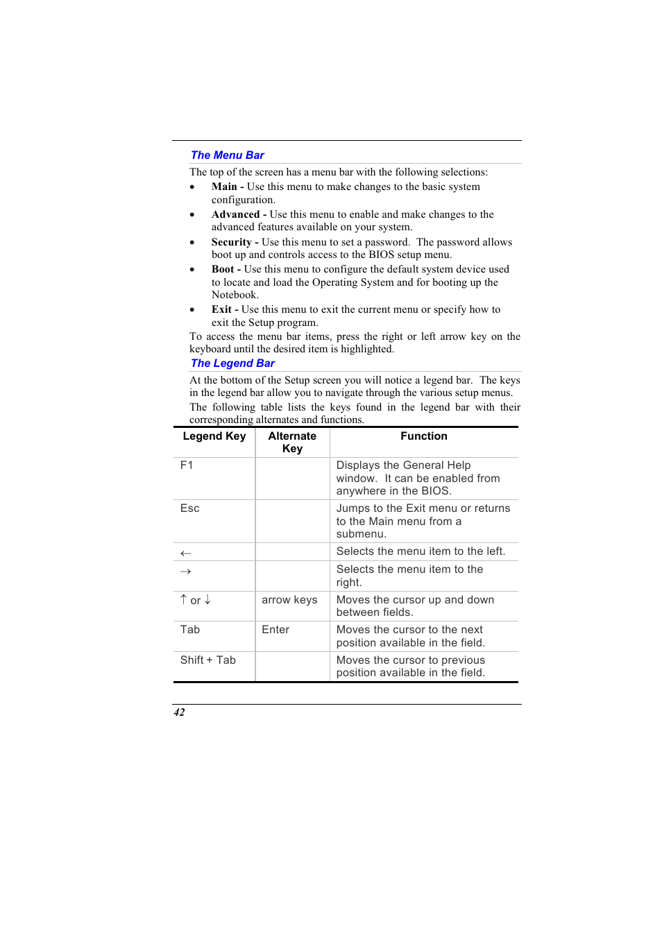 The menu bar, The legend bar | Elitegroup 600 User Manual | Page 50 / 89