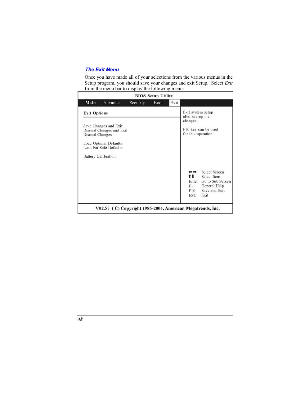 The exit menu | Elitegroup 600 User Manual | Page 56 / 89