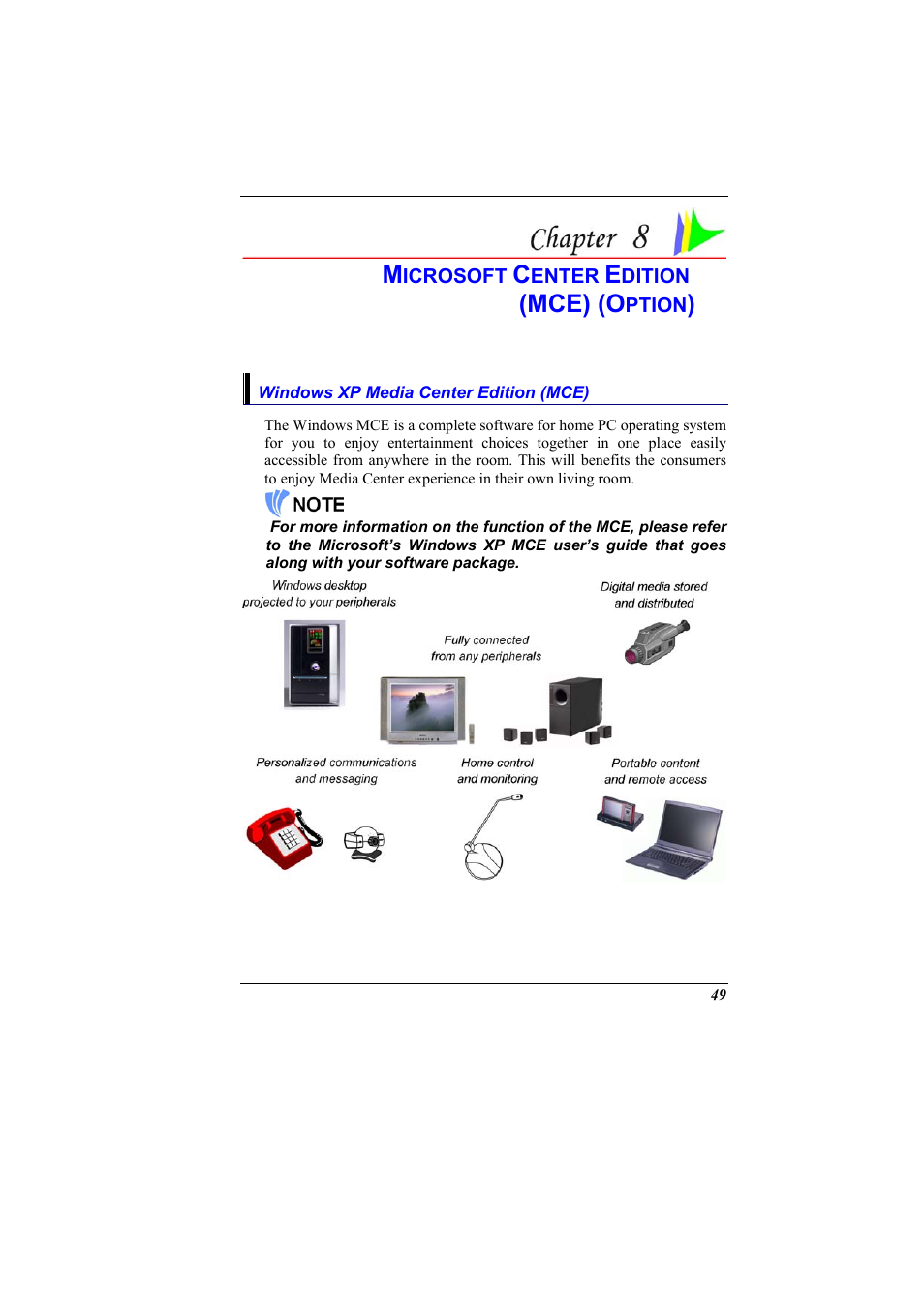 Windows xp media center edition (mce), Chapter 8: microsoft center edition (mce) (option), Mce) (o | Elitegroup 600 User Manual | Page 57 / 89