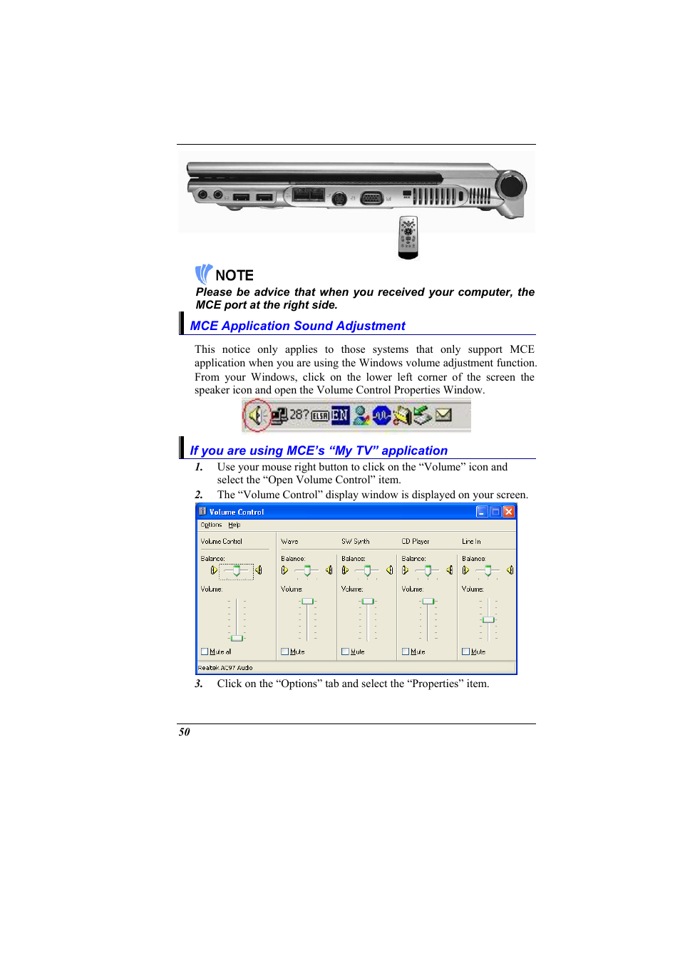 Mce application sound adjustment, If you are using mce’s “my tv” application | Elitegroup 600 User Manual | Page 58 / 89