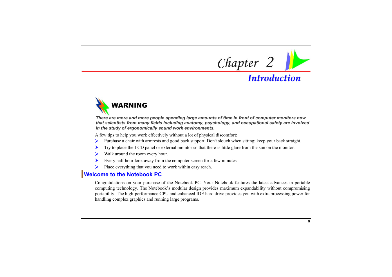 Welcome to the notebook pc, Chapter 2: introduction | Elitegroup 558 User Manual | Page 17 / 83