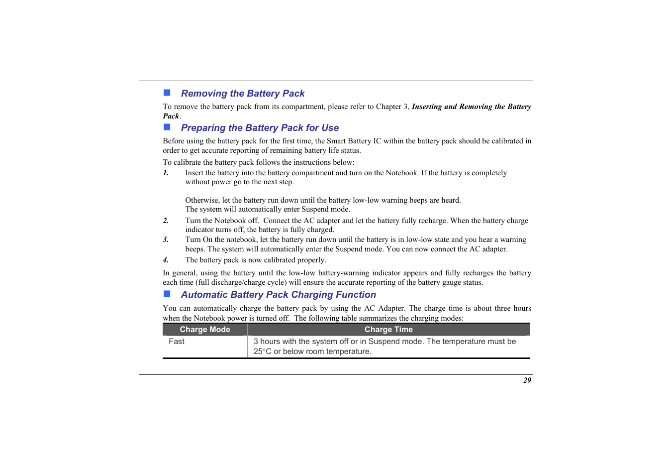 Removing the battery pack, Preparing the battery pack for use, Automatic battery pack charging function | Elitegroup 558 User Manual | Page 37 / 83