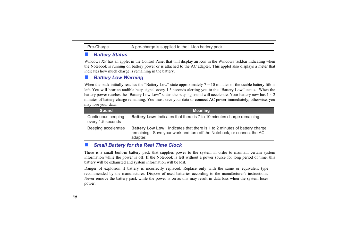 Battery status, Battery low warning, Small battery for the real time clock | Elitegroup 558 User Manual | Page 38 / 83