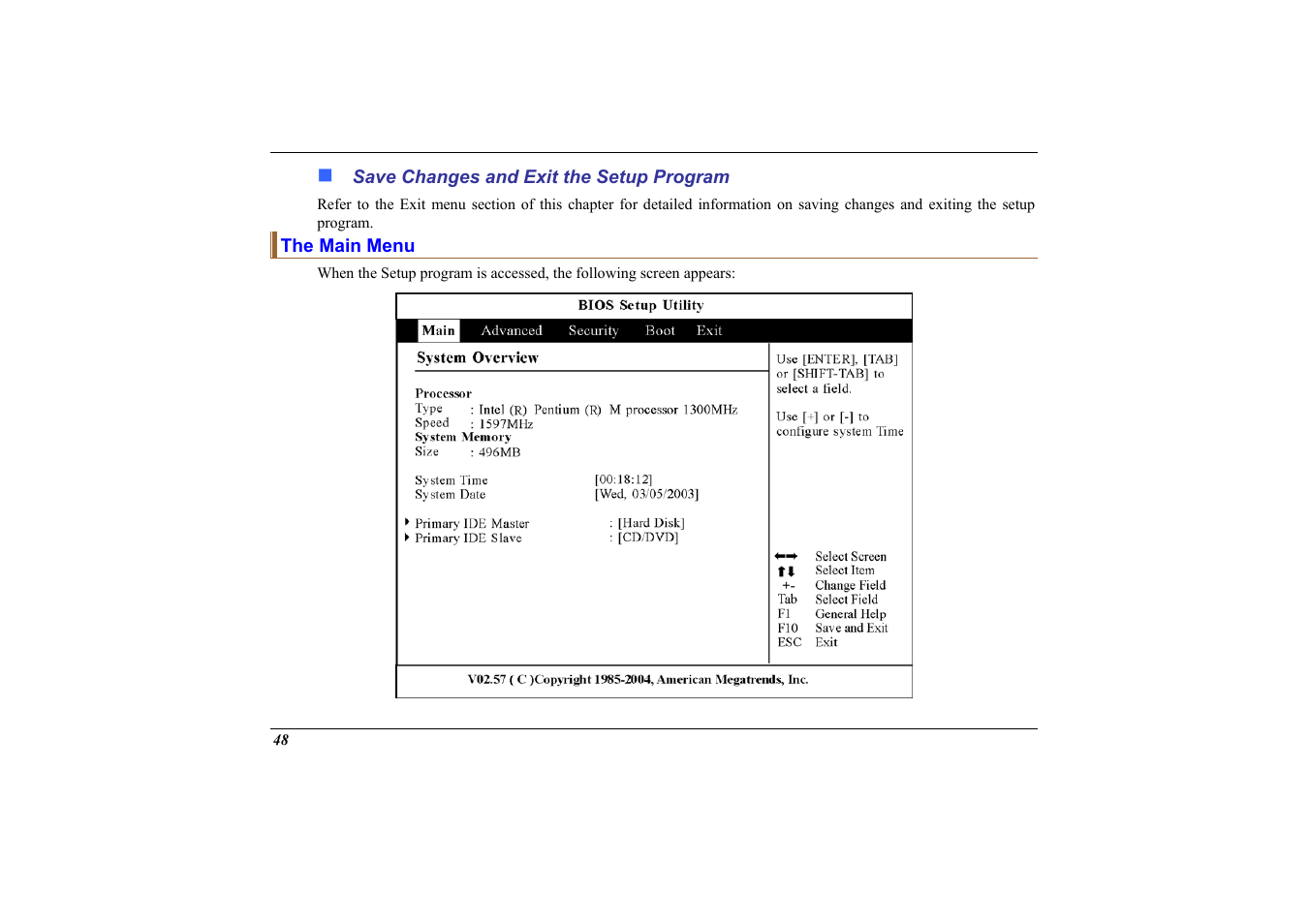 Save changes and exit the setup program, The main menu | Elitegroup 558 User Manual | Page 56 / 83