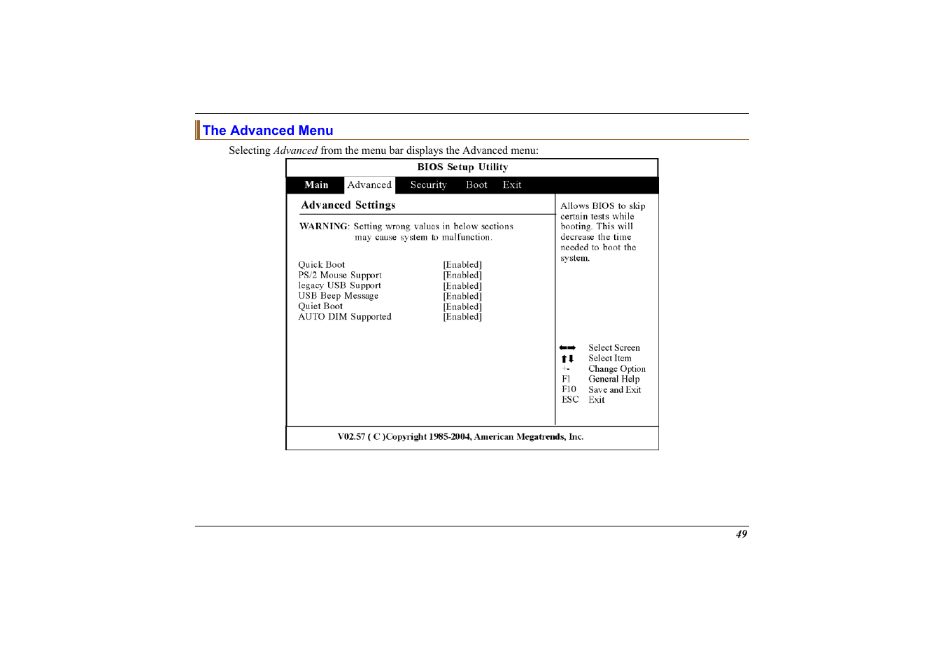 The advanced menu | Elitegroup 558 User Manual | Page 57 / 83