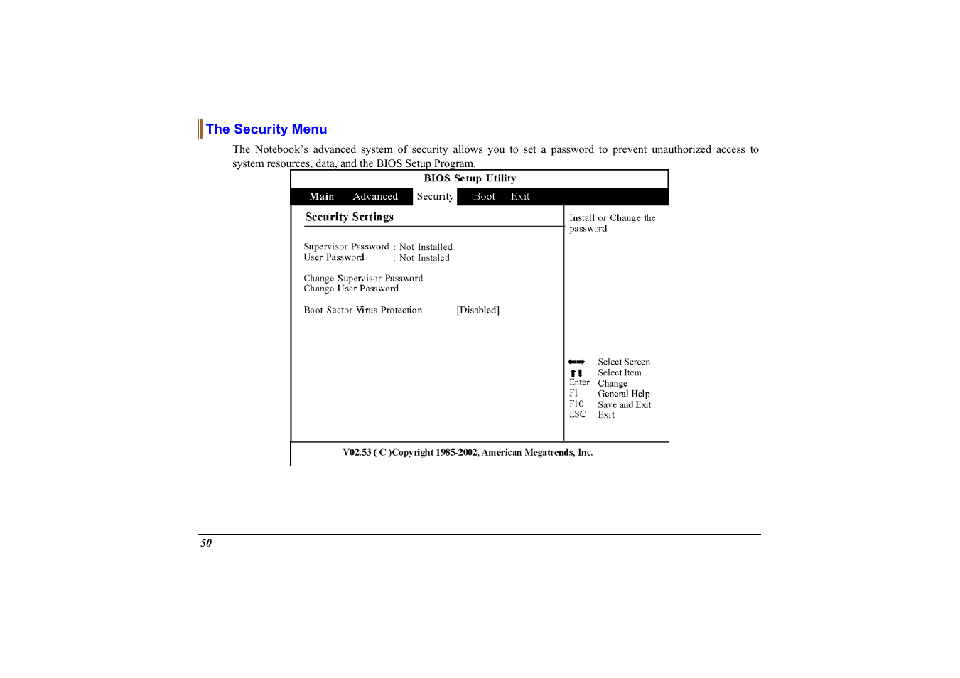 The security menu | Elitegroup 558 User Manual | Page 58 / 83
