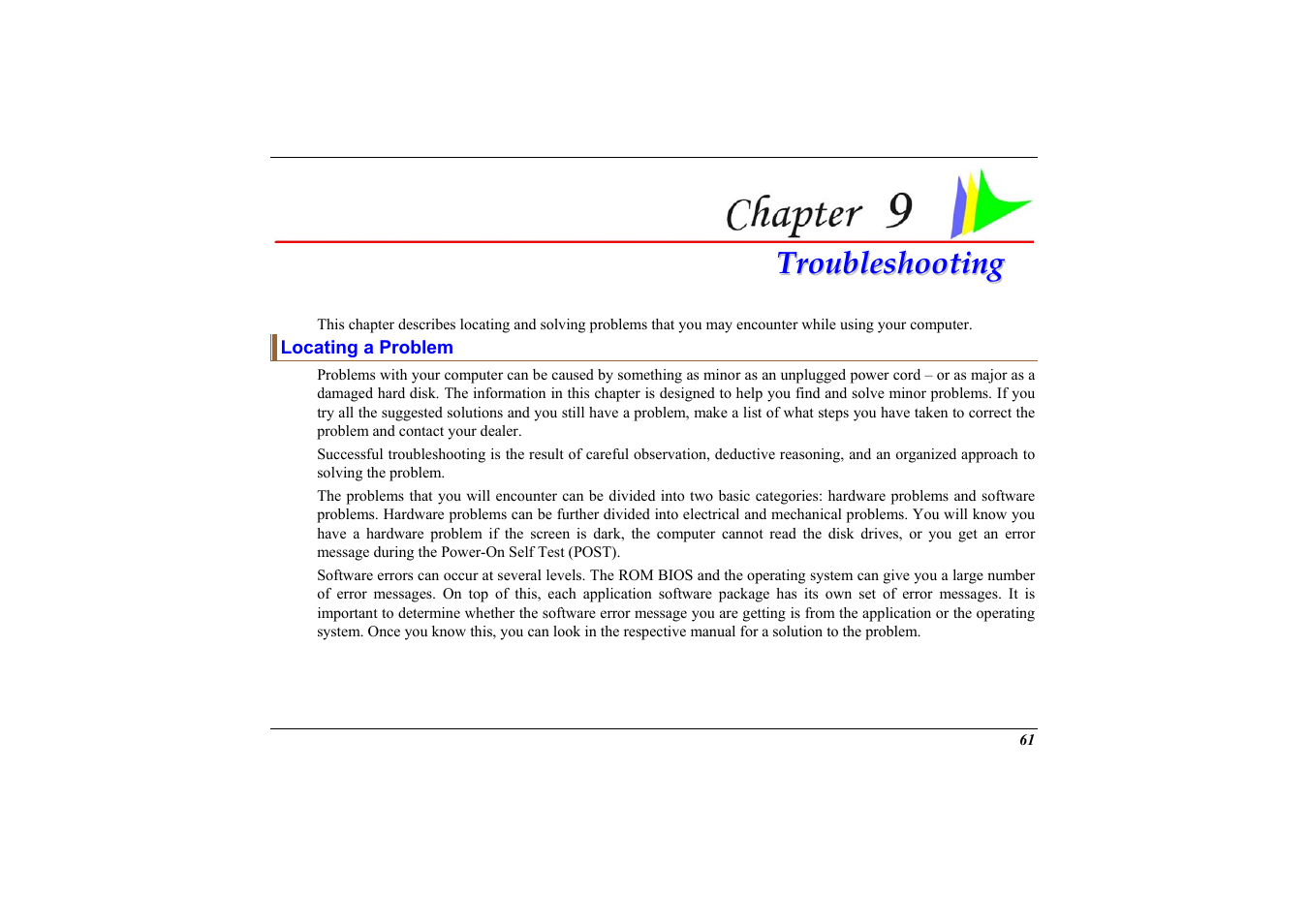 Locating a problem, Chapter 9: troubleshooting | Elitegroup 558 User Manual | Page 69 / 83