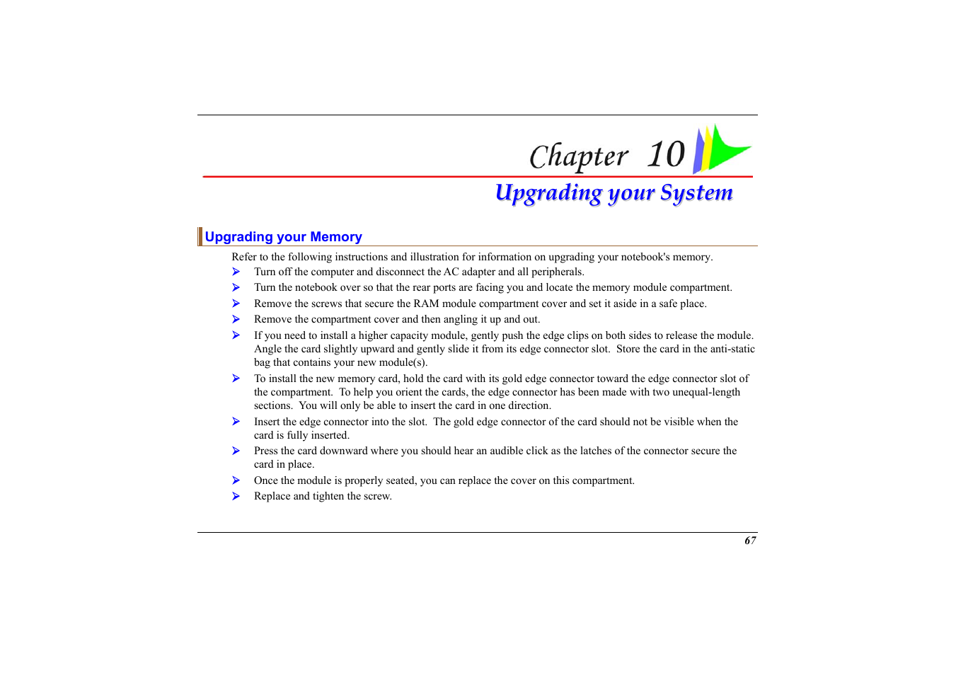 Upgrading your memory, Chapter 10: upgrading your system | Elitegroup 558 User Manual | Page 75 / 83