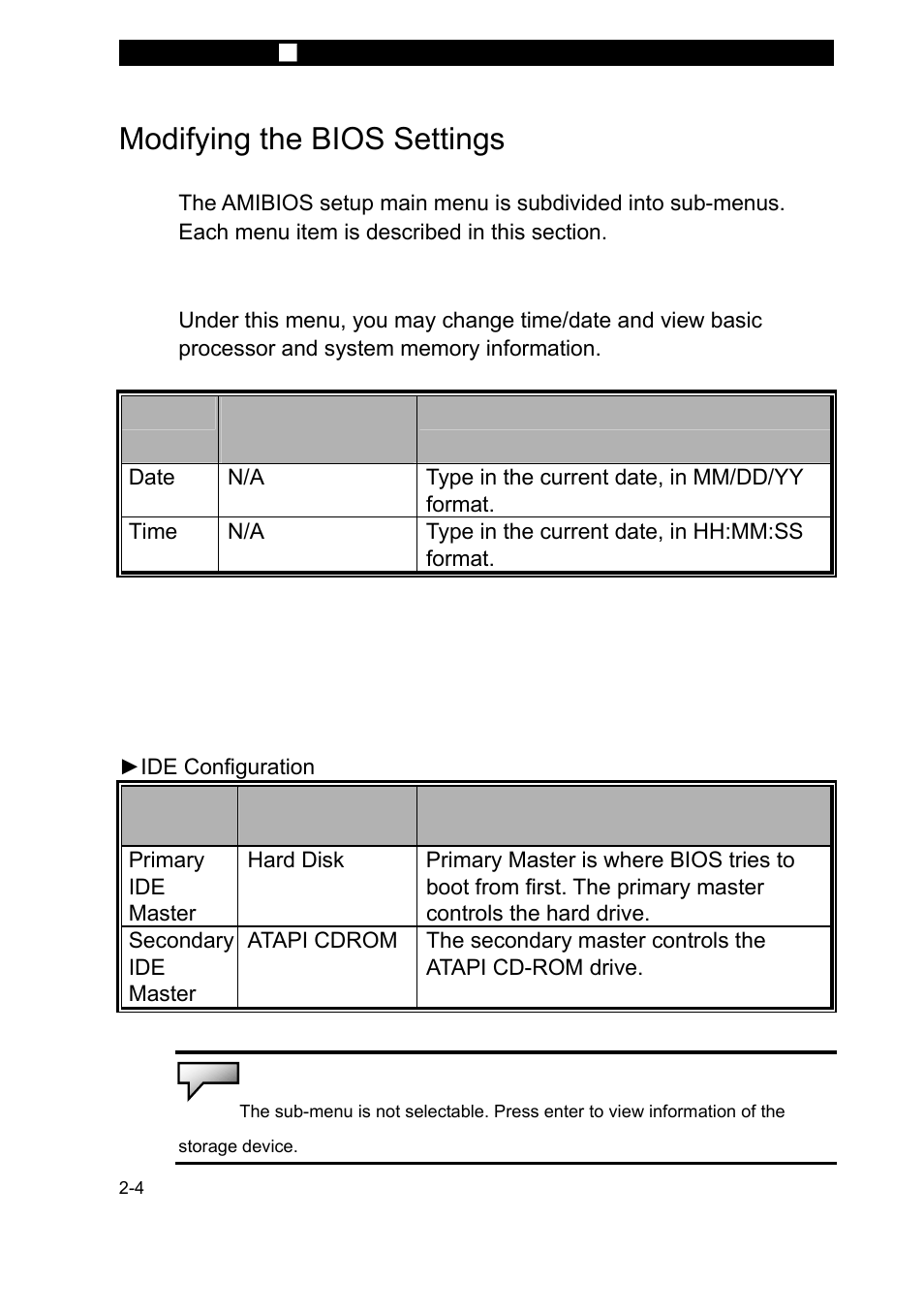 Description, Modifying the bios settings, Main setup | Advanced setup | Elitegroup 223EI v.2 User Manual | Page 4 / 9