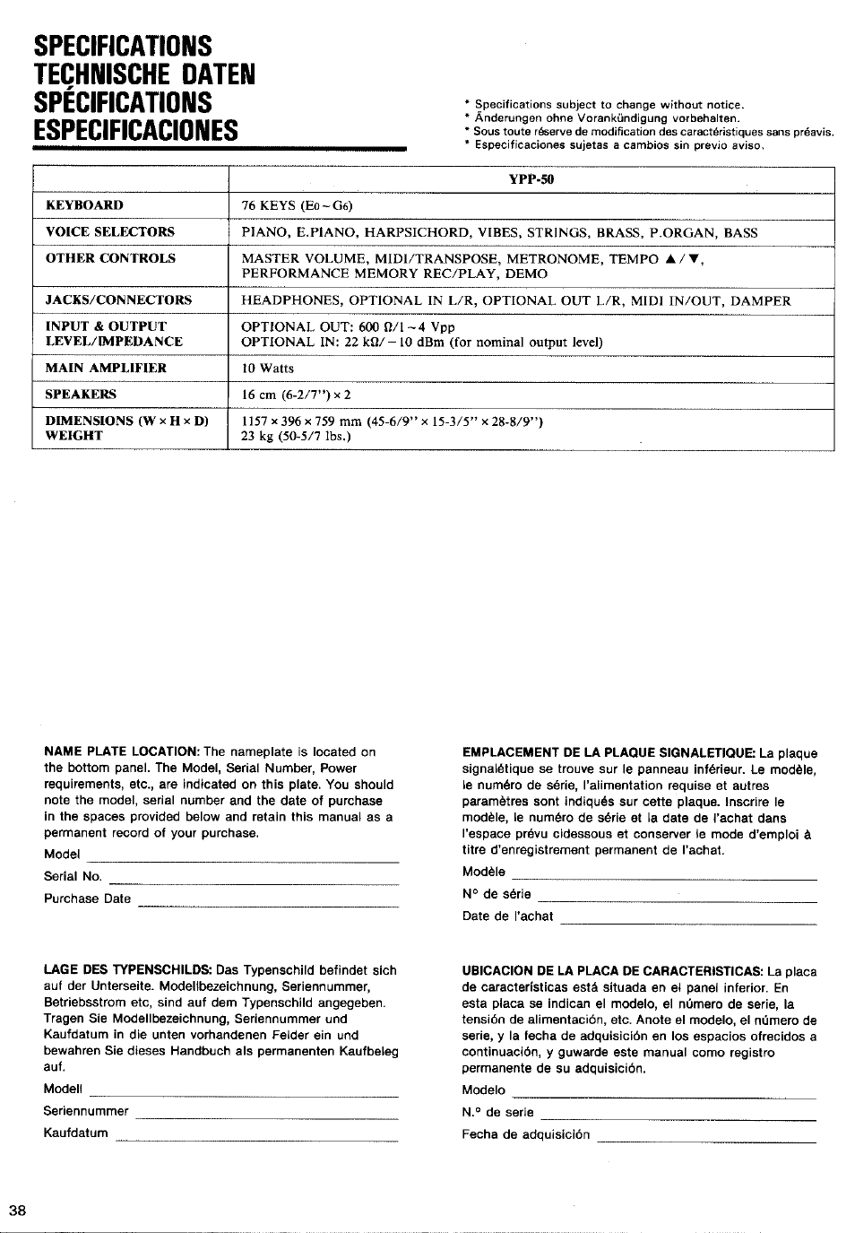 Yamaha YPP-50 User Manual | Page 16 / 20