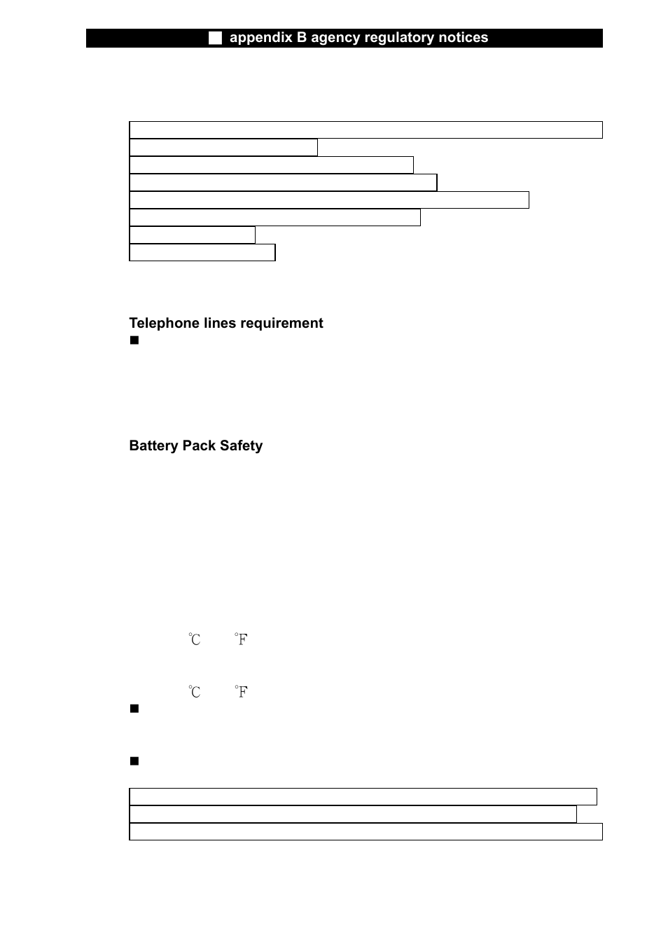 Telephone lines requirement, Battery pack safety | Elitegroup X20II User Manual | Page 104 / 106