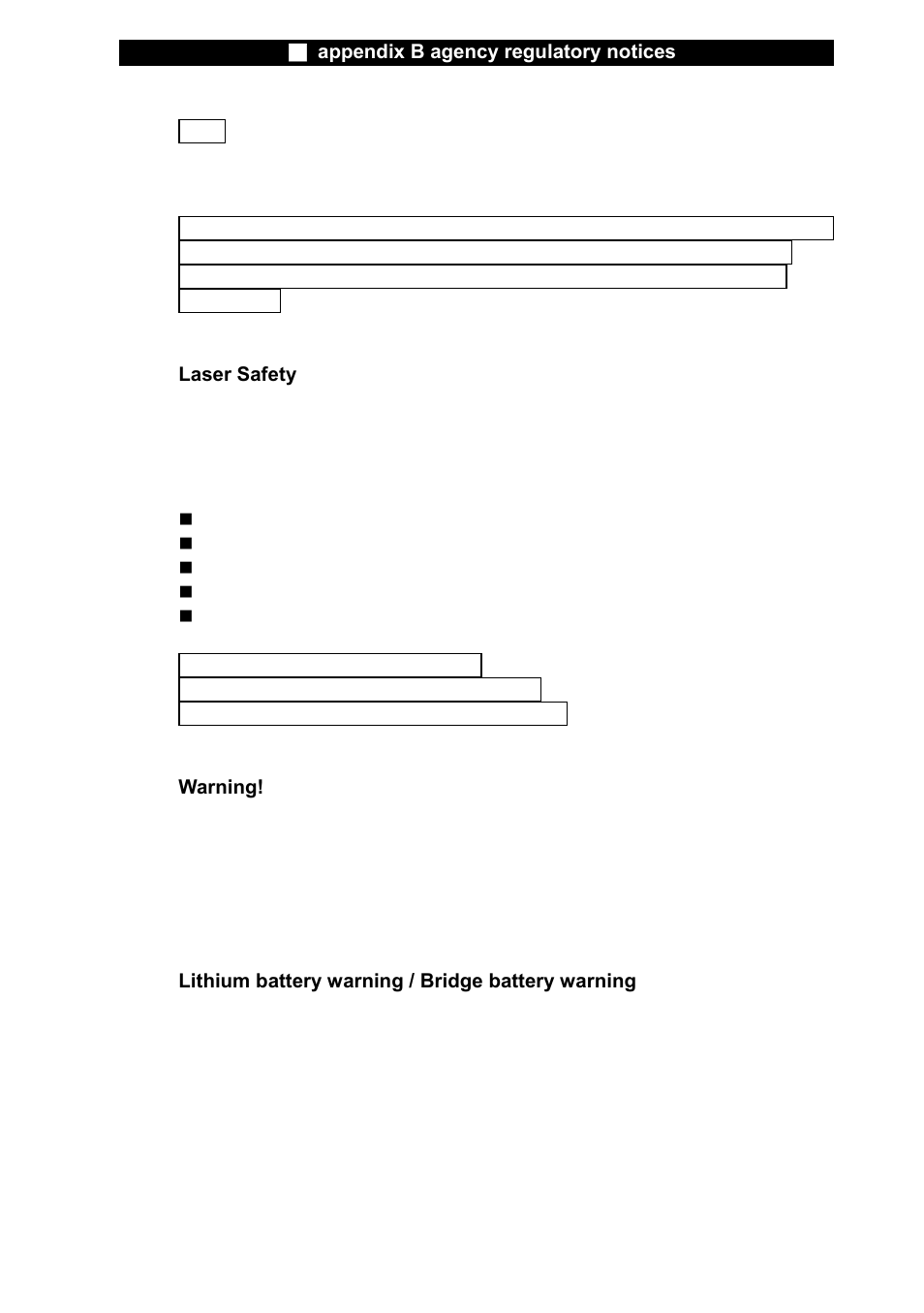 Laser safety, Warning, Lithium battery warning / bridge battery warning | Elitegroup X20II User Manual | Page 105 / 106