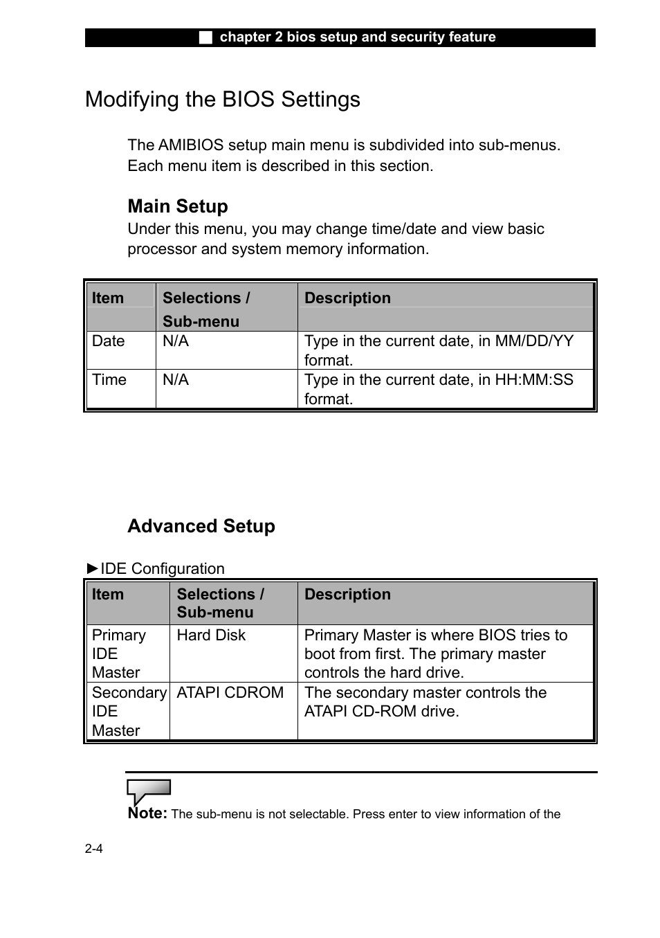Description, Modifying the bios settings, Main setup | Advanced setup | Elitegroup X20II User Manual | Page 41 / 106