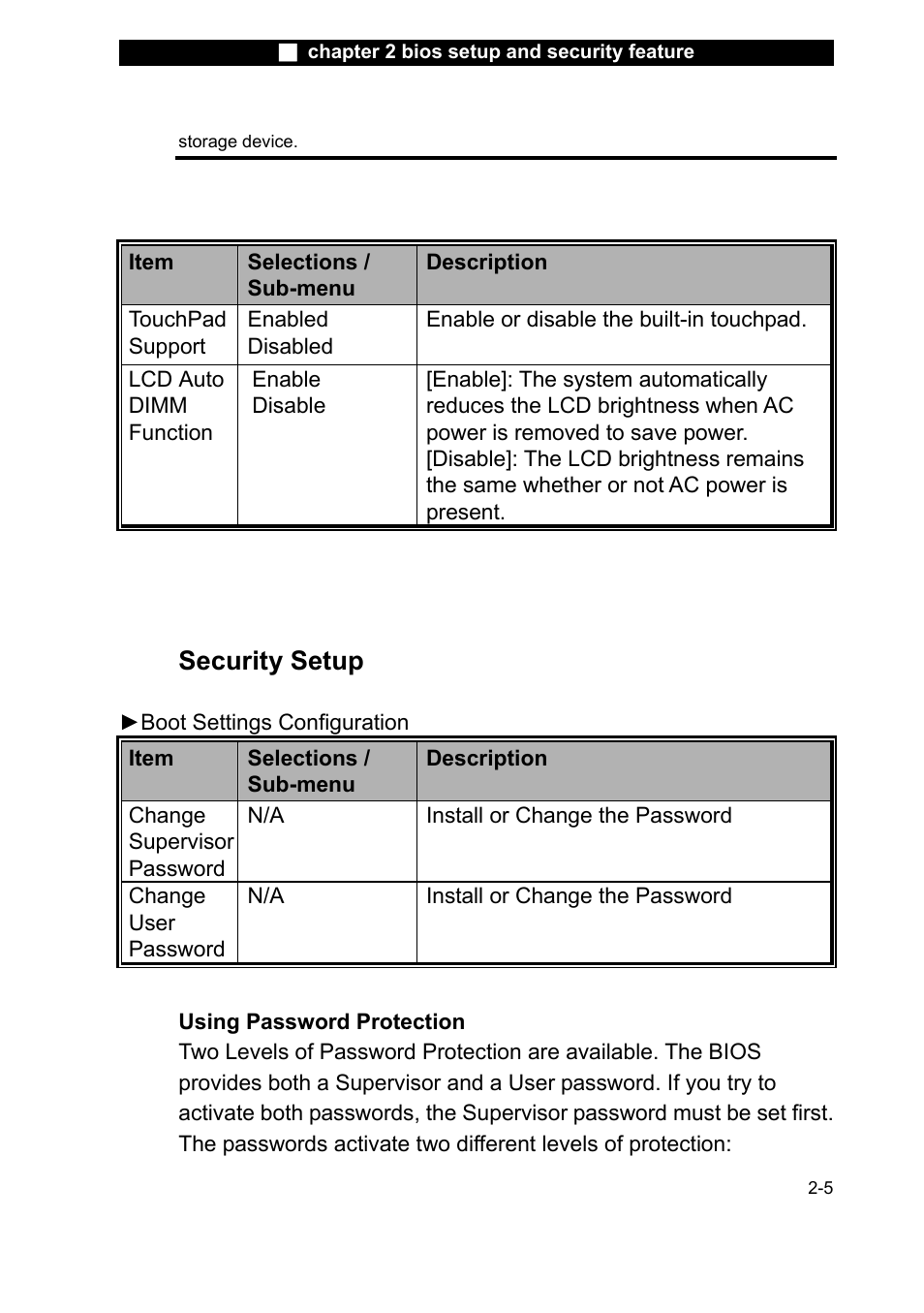 Description, Security setup | Elitegroup X20II User Manual | Page 42 / 106