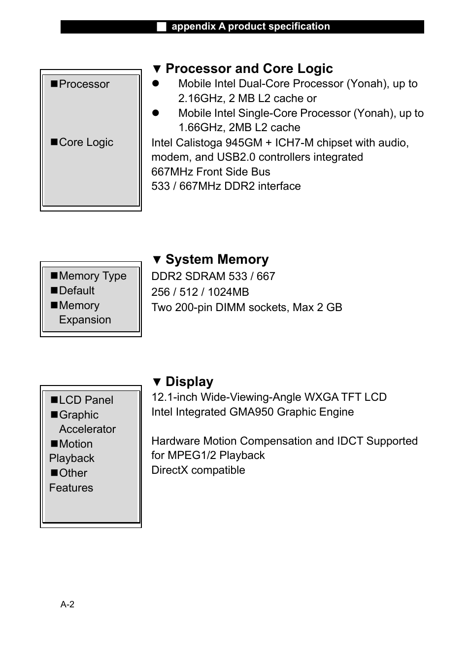 Processor and core logic, Display | Elitegroup X20II User Manual | Page 94 / 106