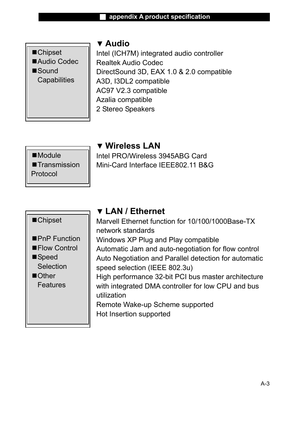 Audio, Wireless lan, Lan / ethernet | Elitegroup X20II User Manual | Page 95 / 106