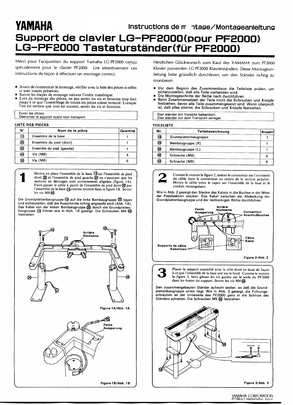 Yamaha, Instructions de m ntage/montageanleitung | Yamaha PF2000 User Manual | Page 23 / 23