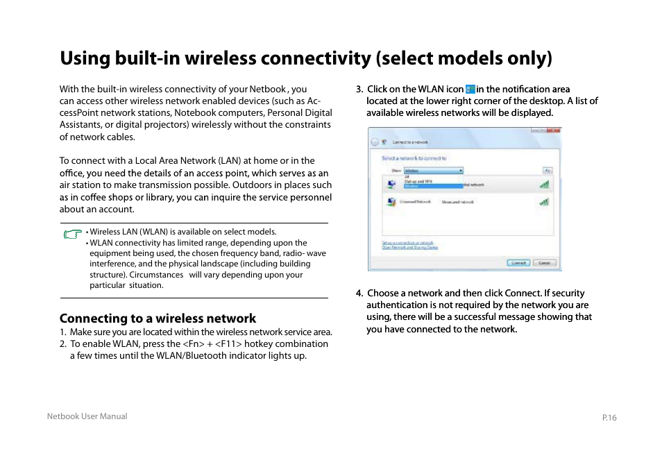 Y book series manual_e_18, Connecting to a wireless network | Elitegroup Y10PT0 / Y11PT0 User Manual | Page 18 / 37