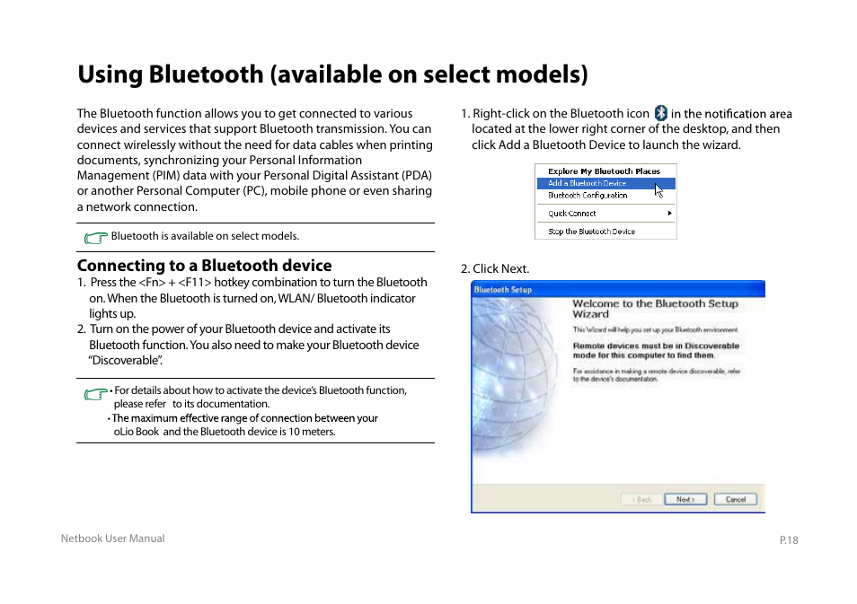 Y book series manual_e_20, Using bluetooth (available on select models), Connecting to a bluetooth device | Elitegroup Y10PT0 / Y11PT0 User Manual | Page 20 / 37
