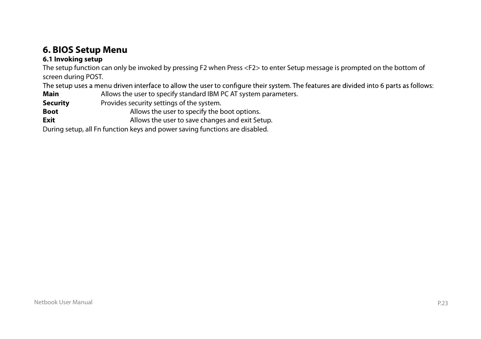 Y book series manual_e_25, Bios setup menu | Elitegroup Y10PT0 / Y11PT0 User Manual | Page 25 / 37