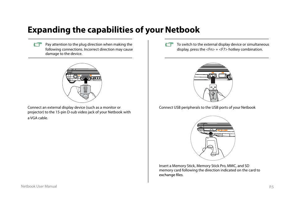 Y book series manual_e_7, Expanding the capabilities of your netbook | Elitegroup Y10PT0 / Y11PT0 User Manual | Page 7 / 37