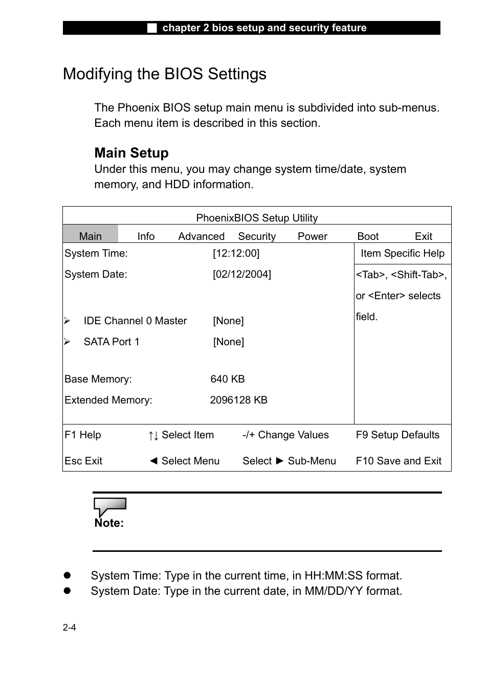 Modifying the bios settings, Main setup | Elitegroup L51RI v.2 User Manual | Page 4 / 11