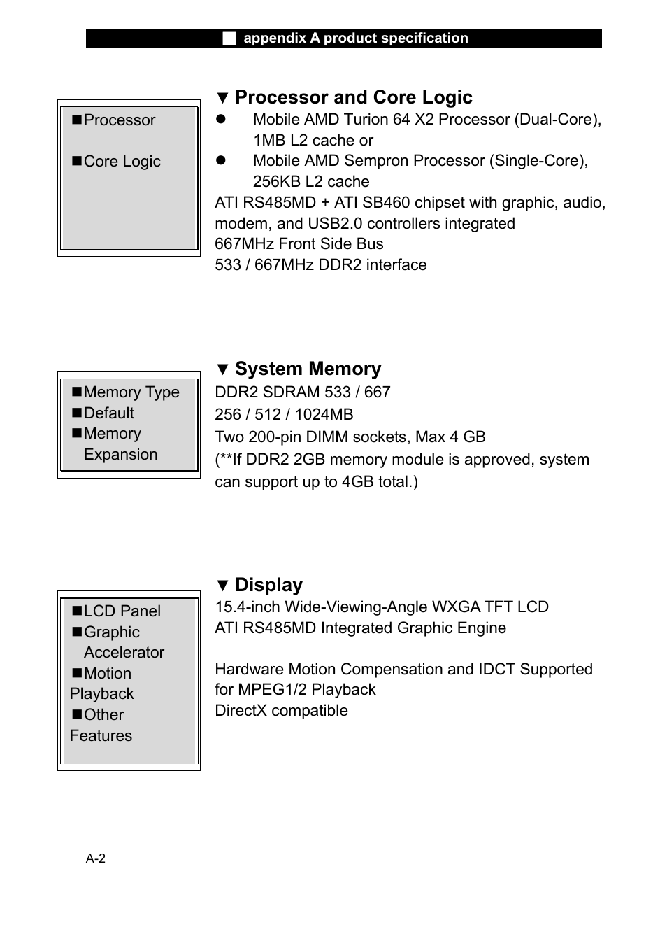 Processor and core logic, Display | Elitegroup L51RI v.6 User Manual | Page 2 / 7