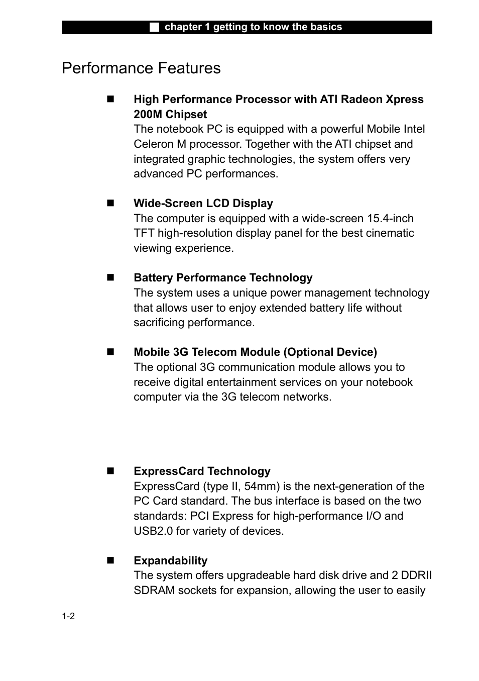 Performance features | Elitegroup L51AI v.1 User Manual | Page 2 / 31