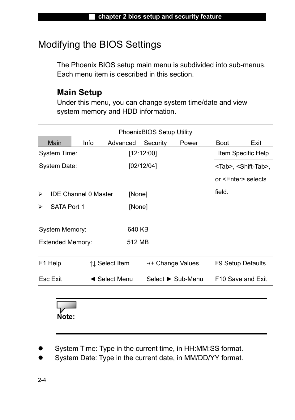 Modifying the bios settings, Main setup | Elitegroup L51AI v.2 User Manual | Page 4 / 10