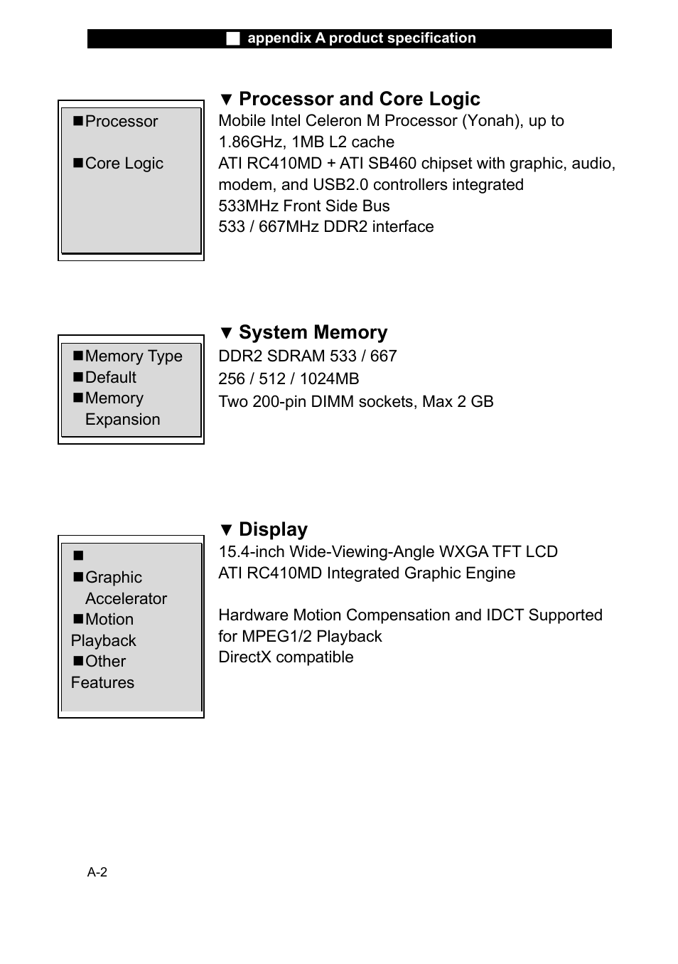 Processor and core logic, Display | Elitegroup L51AI v.6 User Manual | Page 2 / 7