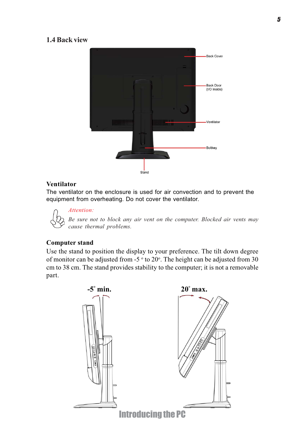 Introducing the pc, 4 back view, Min. 20 | Elitegroup G11 ID4 System User Manual | Page 11 / 22