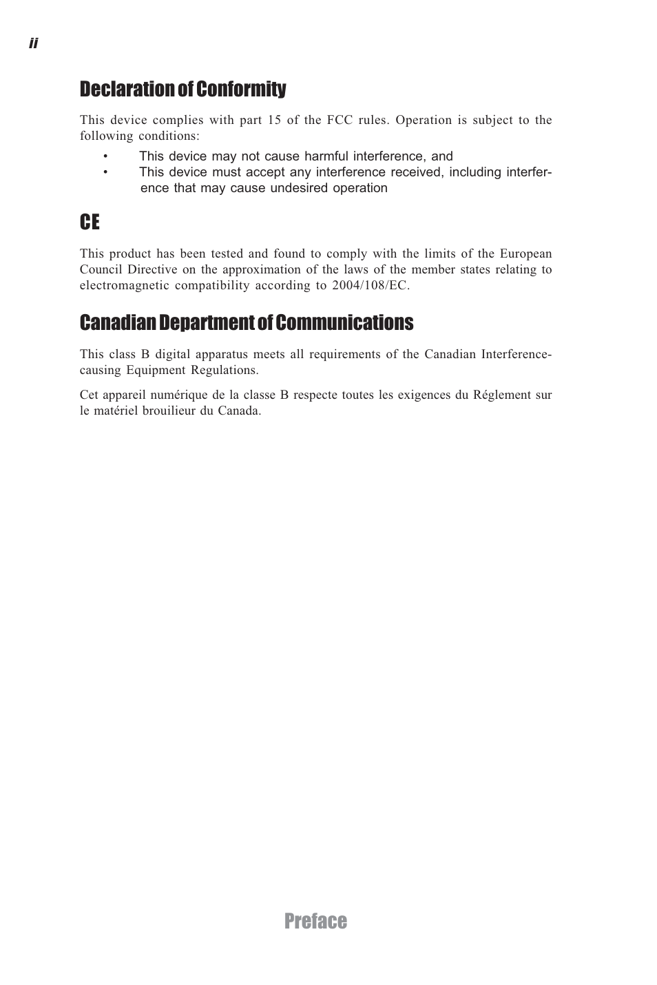 Preface canadian department of communications, Declaration of conformity | Elitegroup G11 ID4 System User Manual | Page 2 / 22