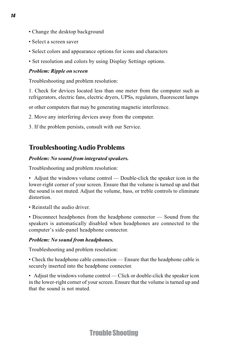 Trouble shooting, Troubleshooting audio problems | Elitegroup G11 ID2 System User Manual | Page 20 / 22