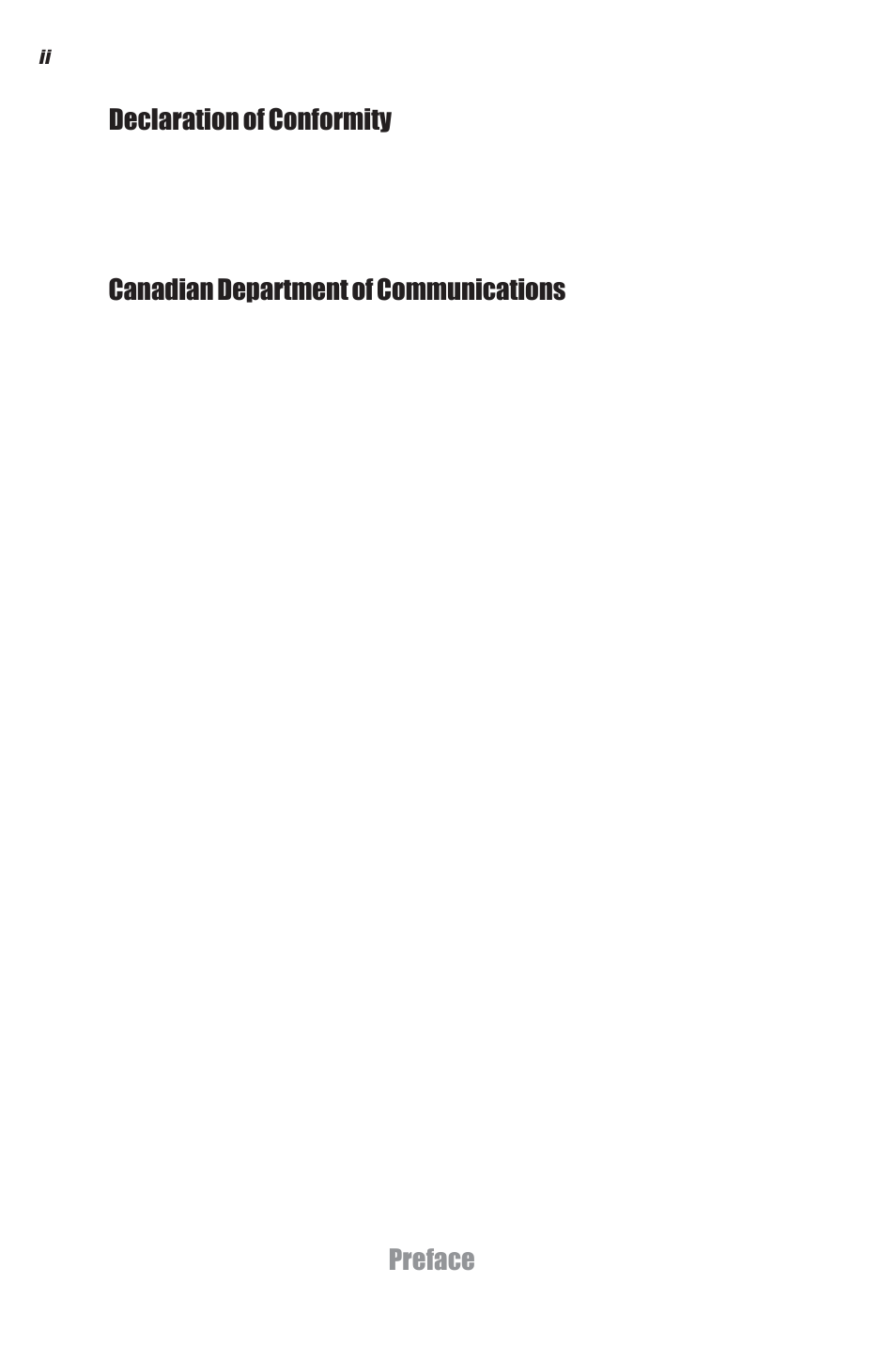 Preface canadian department of communications, Declaration of conformity | Elitegroup DS110 (V1.0) User Manual | Page 2 / 44