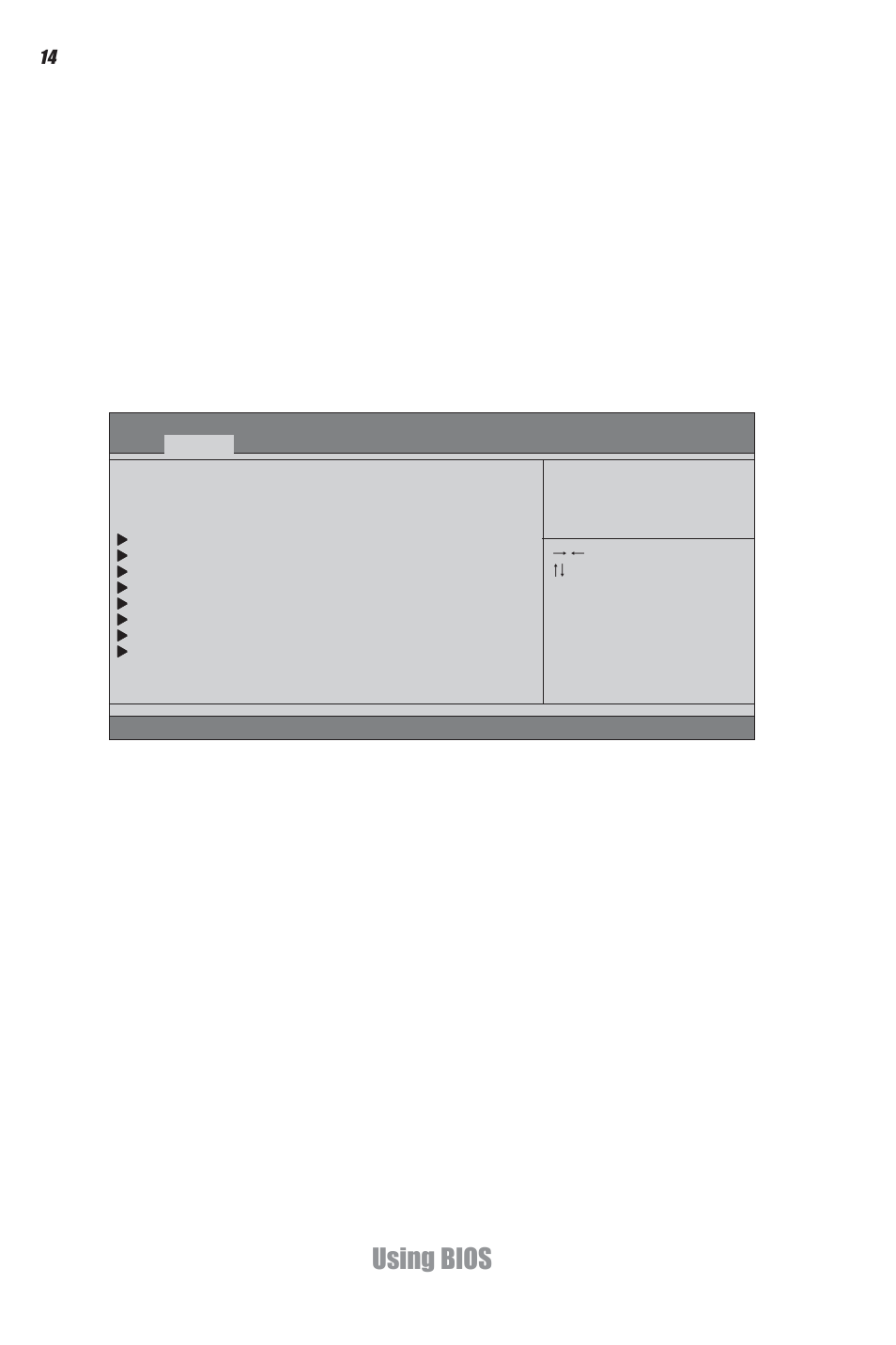 Using bios, Advaned menu, Launch pxe oprom | Launch storage oprom (disabled) | Elitegroup DS110 (V1.0) User Manual | Page 20 / 44