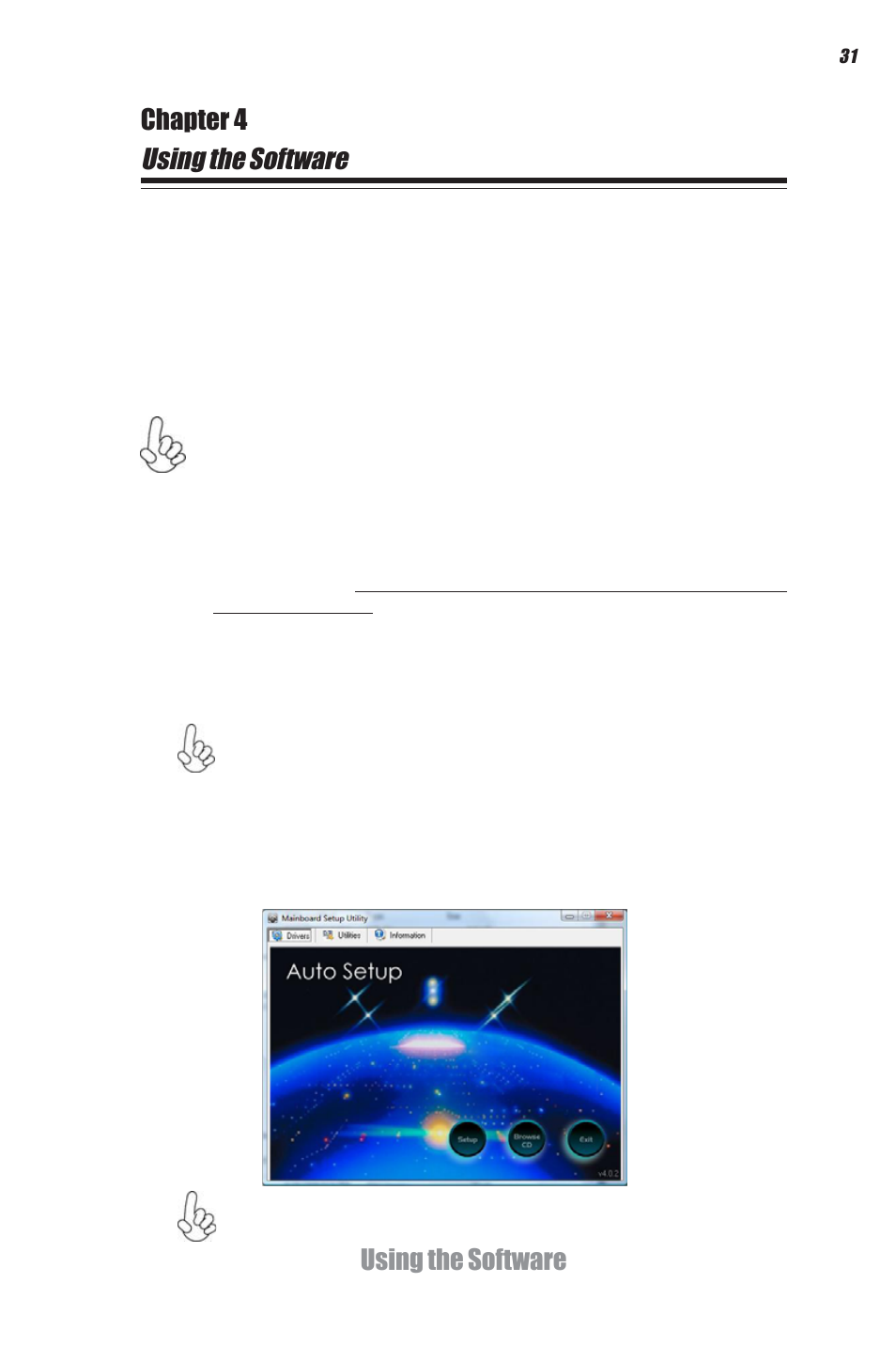 Using the software, Using the software chapter 4, Auto-installing under windows 7 | About the software dvd-rom/cd-rom | Elitegroup DS110 (V1.0) User Manual | Page 37 / 44
