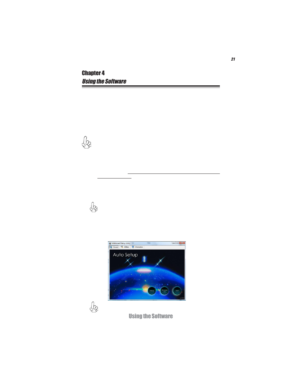 Using the software, Using the software chapter 4, Auto-installing under windows 7 | About the software dvd-rom/cd-rom | Elitegroup MS110 (V1.0) User Manual | Page 28 / 35