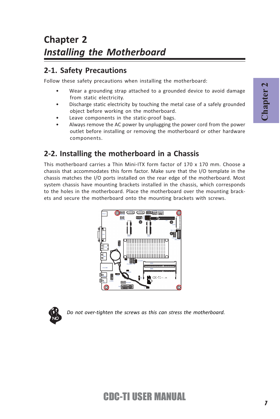 Chapter 2 installing the motherboard, Cdc-ti user manual, Chapter 2 | Elitegroup CDC-TI (V1.0A) User Manual | Page 11 / 64