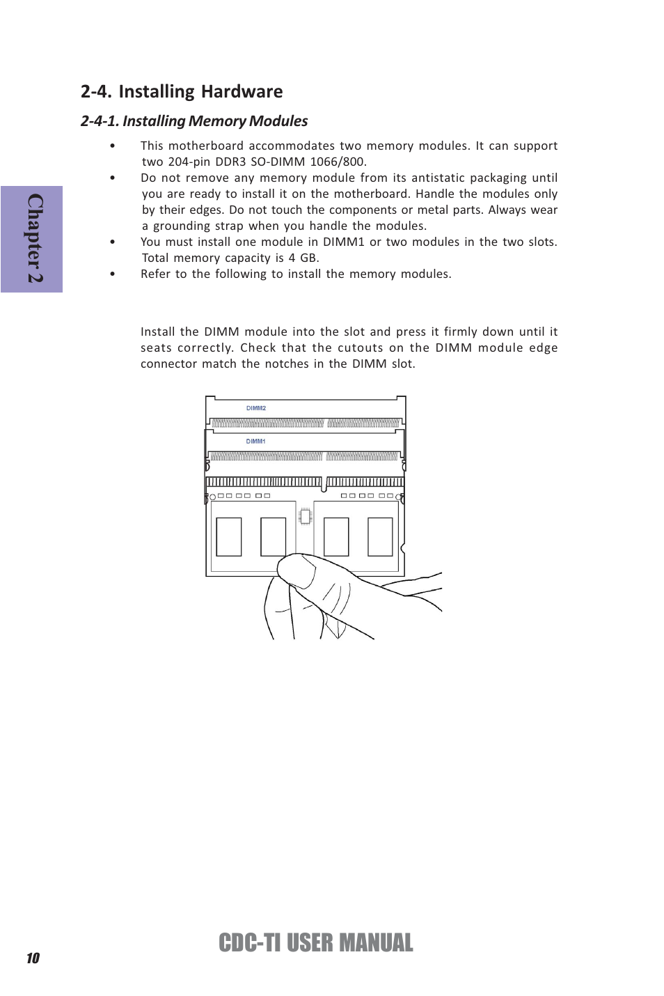 Cdc-ti user manual, Chapter 2, 4. installing hardware | Elitegroup CDC-TI (V1.0A) User Manual | Page 14 / 64